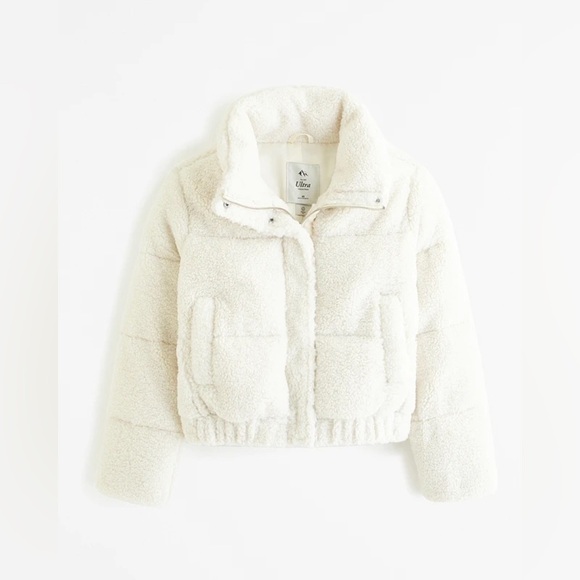 NEW Abercrombie & Fitch Sherpa Ultra Mini Puffer Jacket Bomber XXL Cream NWT - Picture 4 of 10